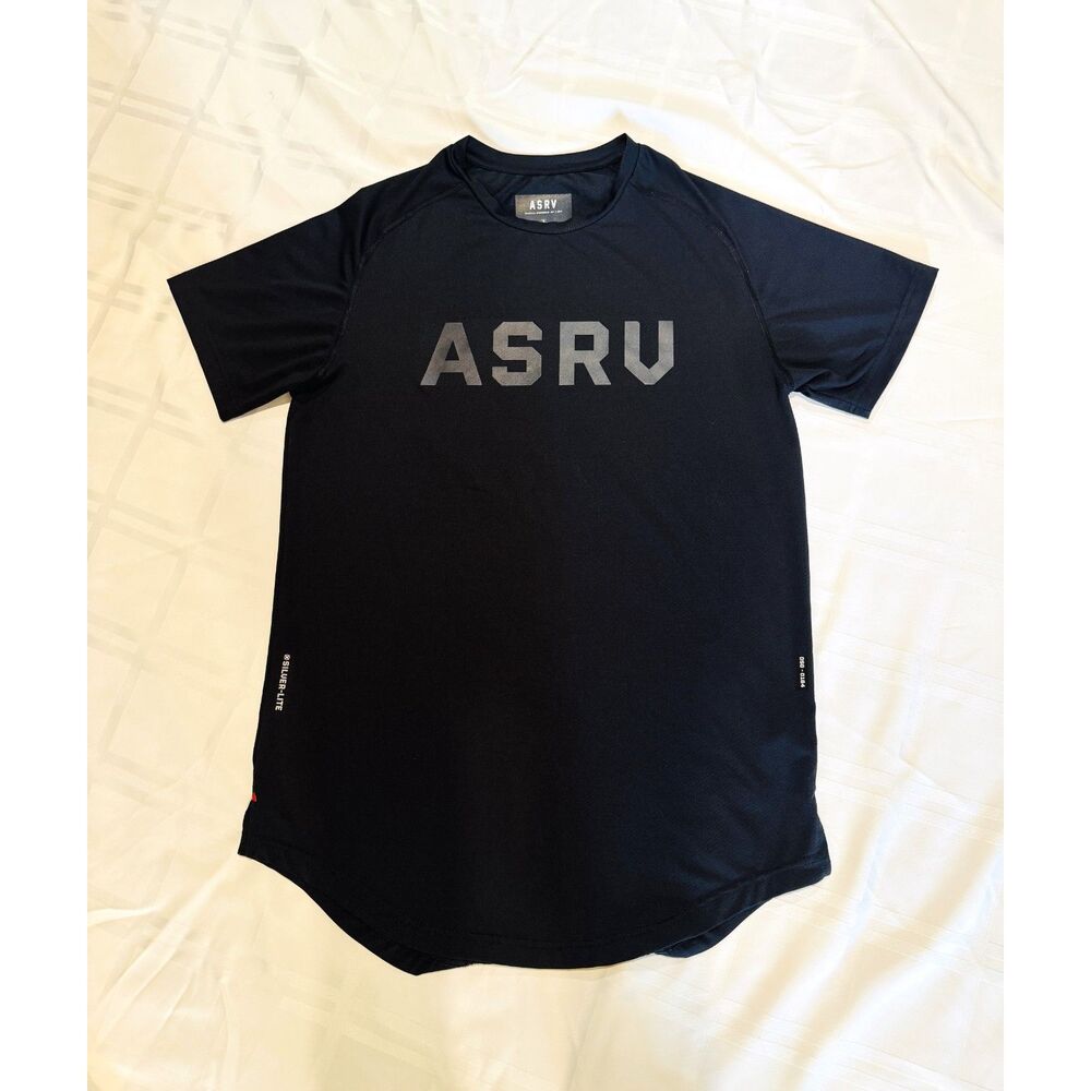 ASRV Men’s Small Black Performance T-Shirt Curved Hem Athletic Gym Tee